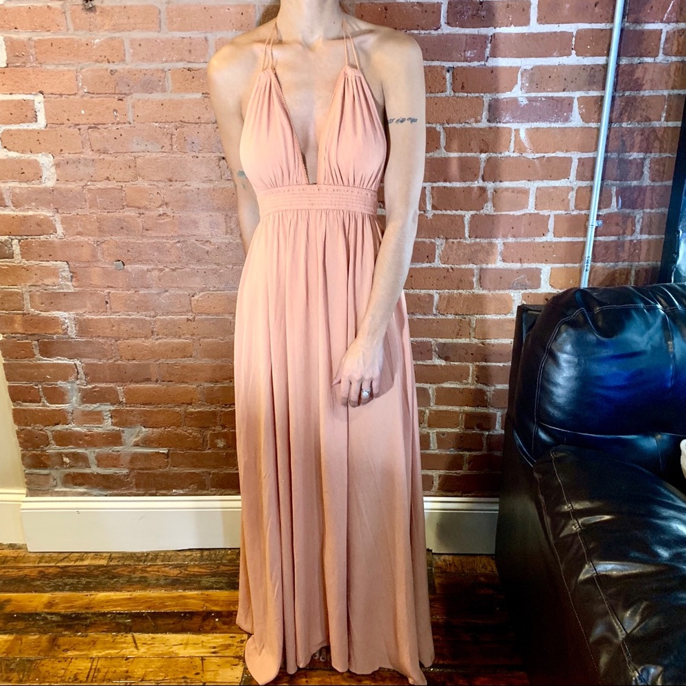 Blush halter no-back dress